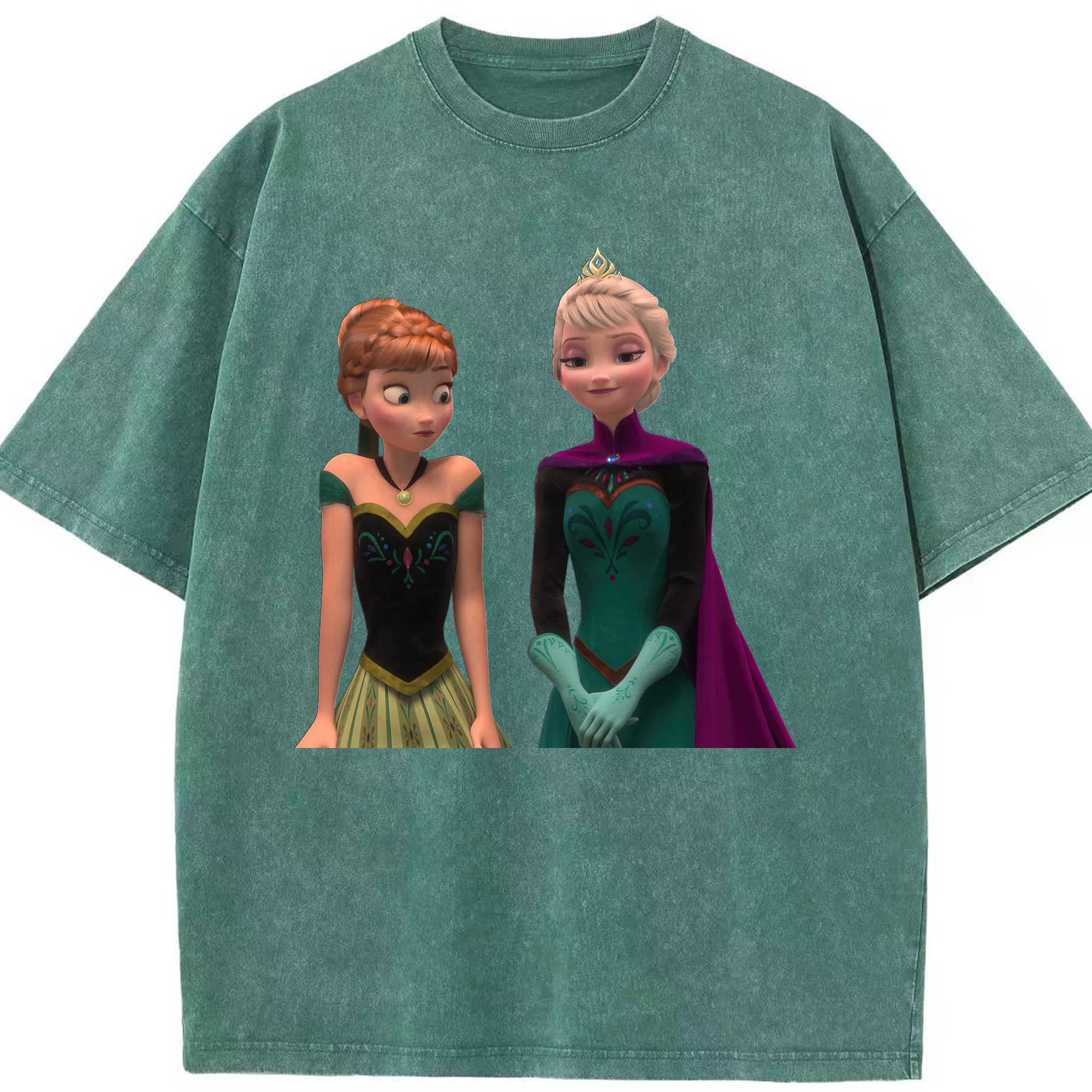 （画像用） アナと雪の女王 アンナ エルサ Frozen Anna Elsa 綿100% ヴィンテージ風 半袖Tシャツ（フロントプリント）